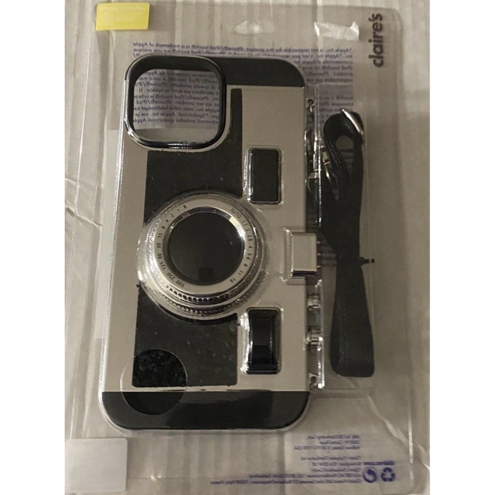 NIB Claire's Black Glitter‎ Camera Phone Case w/ Strap - Fits iPhone 13 Pro Max - Picture 2 of 6